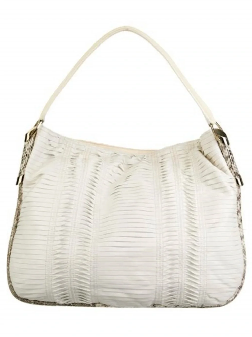 Jimmy Choo/White Pleated Leather Hobo Shoulder Bag/Python Accent/NIB/NEVER USED!